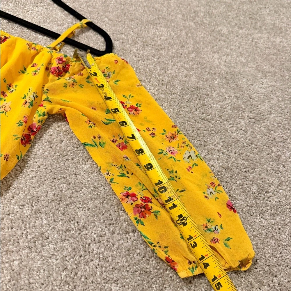 Yellow Floral Off Shoulder Dress Spaghetti Straps Size M - Picture 9 of 9